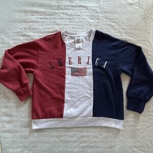 1990's America Crewneck Sweatshirt Woman S Red, White & Blue Long Sleeve Soft